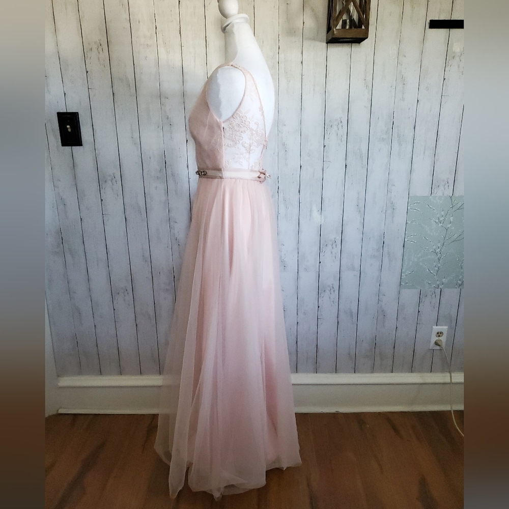 White by Vera Wang Tulle Lace Bridesmaid Prom Formal Gown Blush Pink Size 4 - Picture 4 of 14